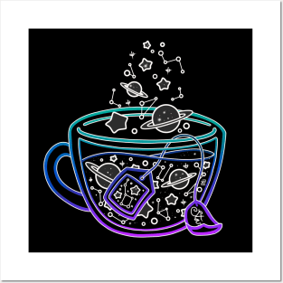 Neon Galaxy Teacup - green/blue Posters and Art